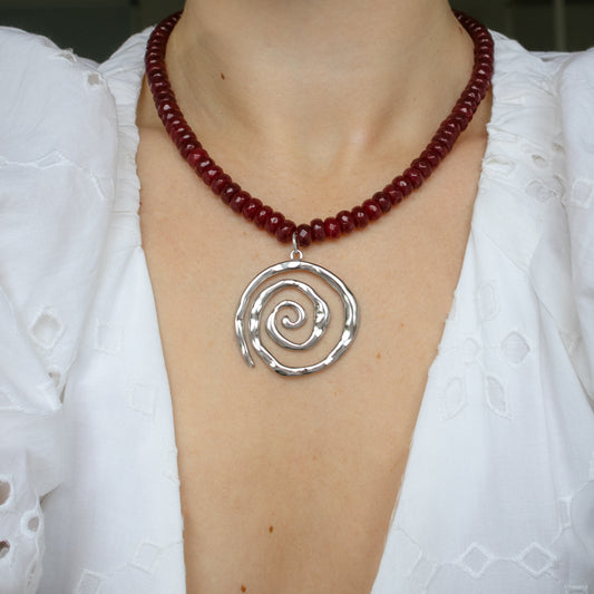 Red Gemstone and Spiral Pendant Necklace