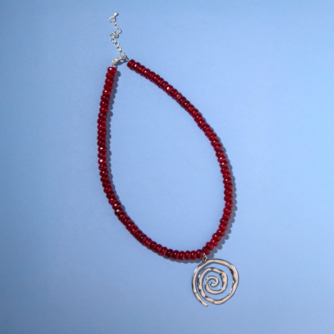 Red Gemstone and Spiral Pendant Necklace