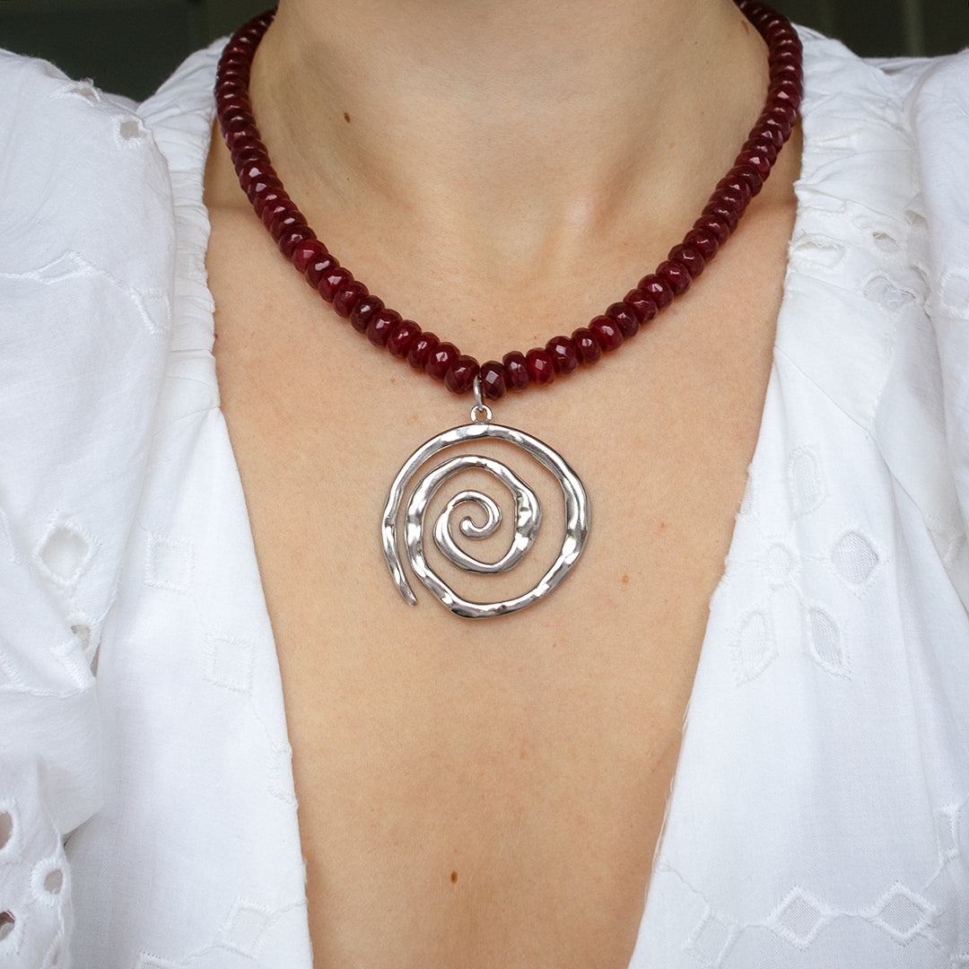 Red Gemstone and Spiral Pendant Necklace