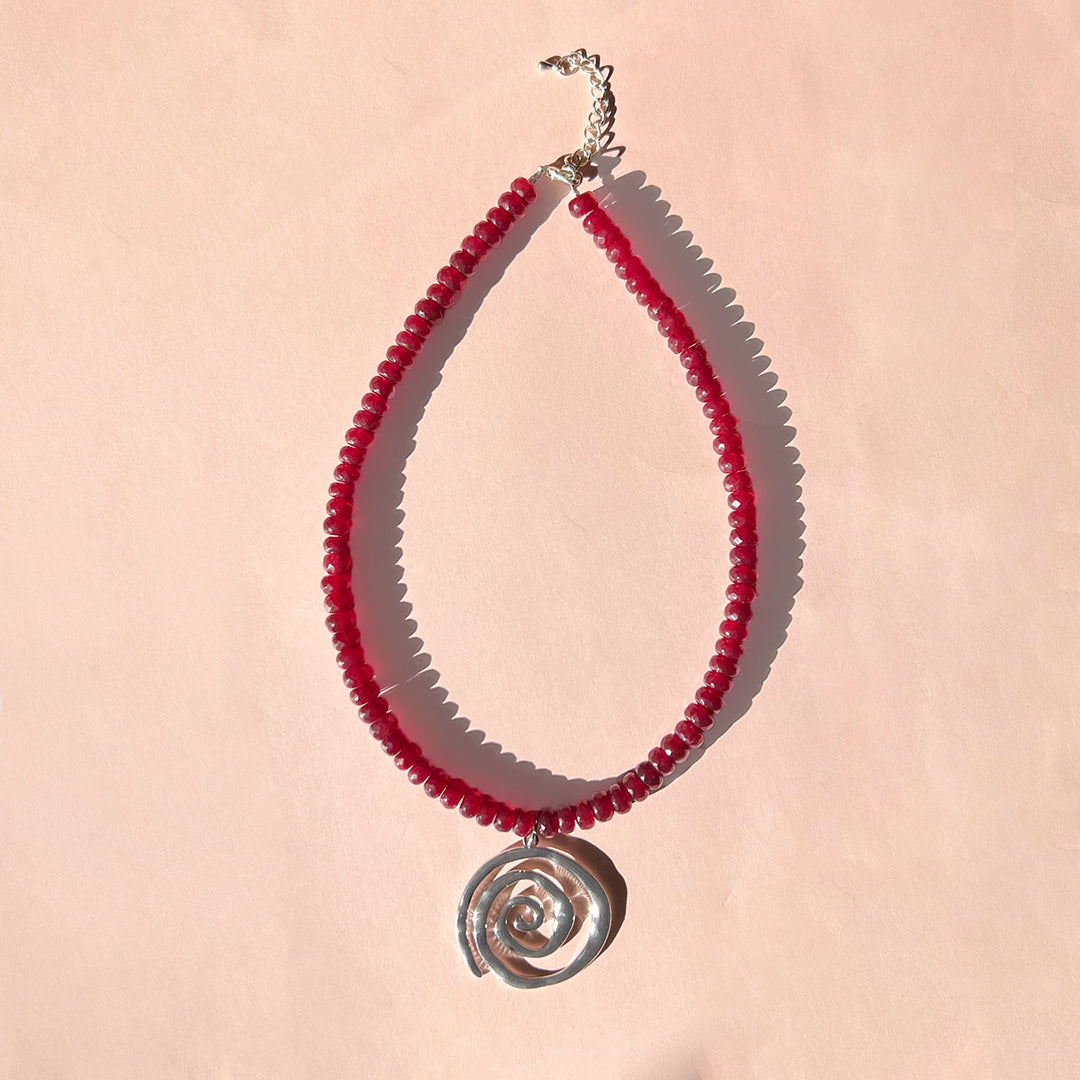 Red Gemstone and Spiral Pendant Necklace