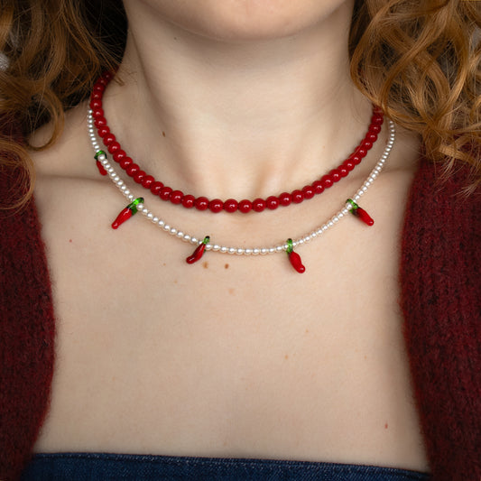Chilli Pepper & Red Bead Necklace Set