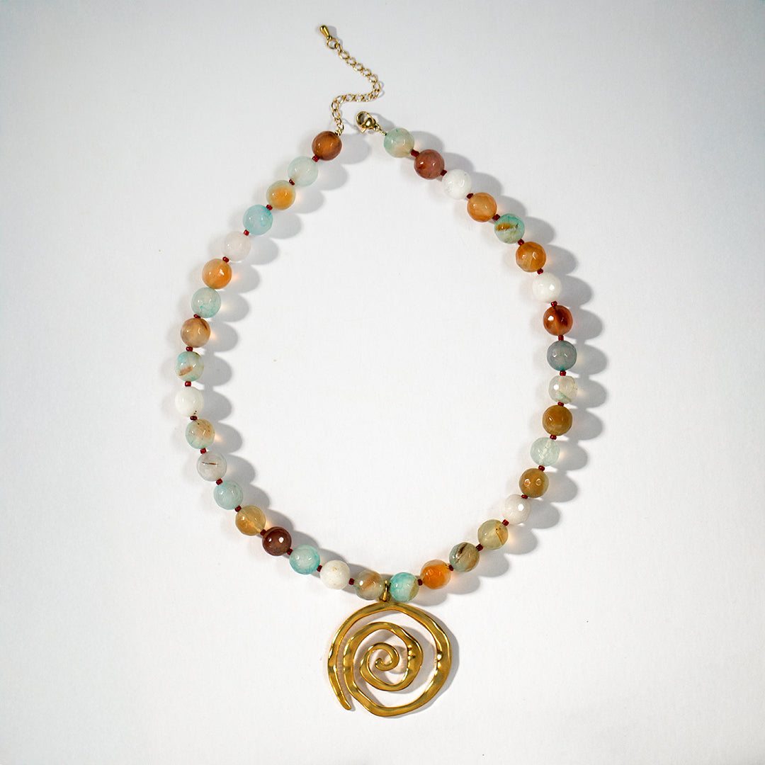 Chunky Gemstone Bead Necklace and Spiral Pendant Necklace