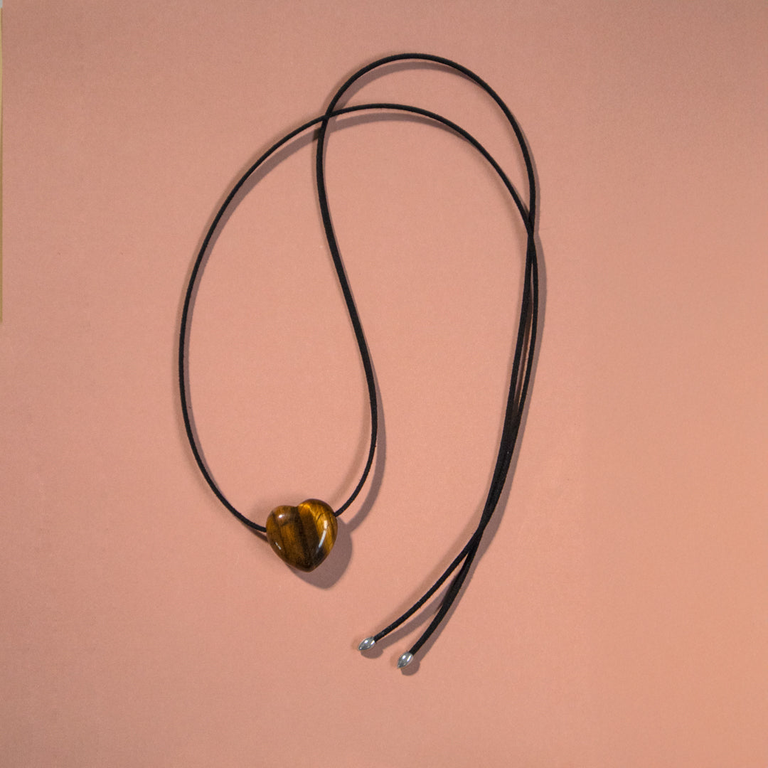Tiger's Eye Heart Long Pendant Necklace