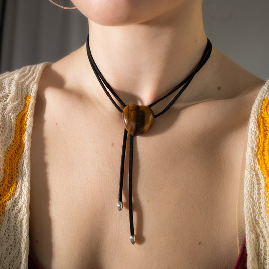 Tiger's Eye Heart Long Pendant Necklace