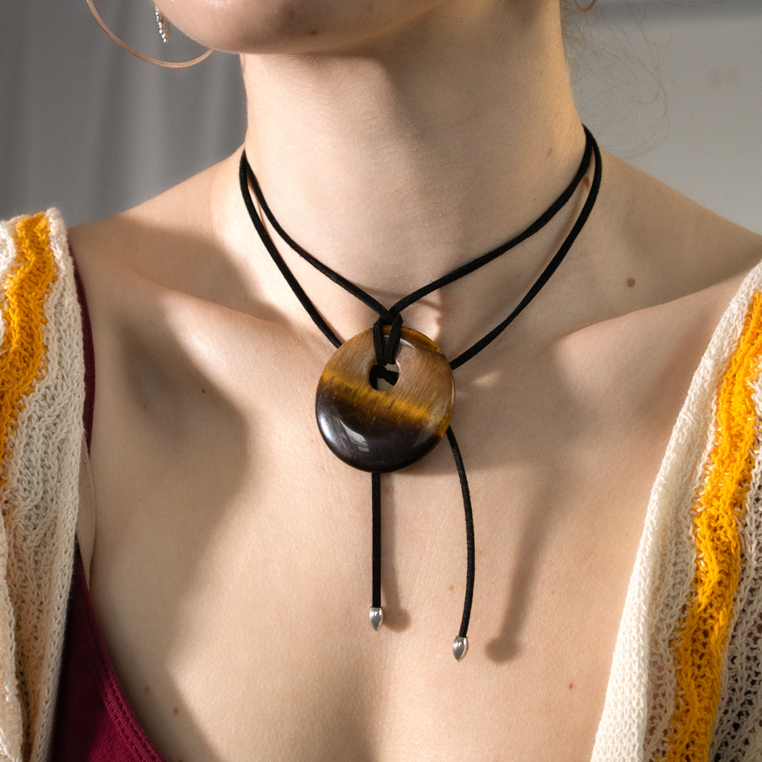 Tiger's Eye Long Pendant Necklace