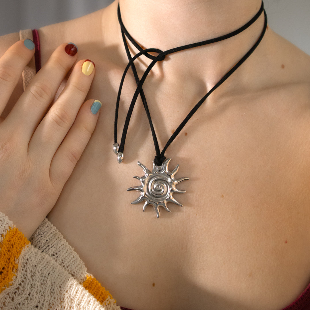 Silver Sun Long Pendant Necklace