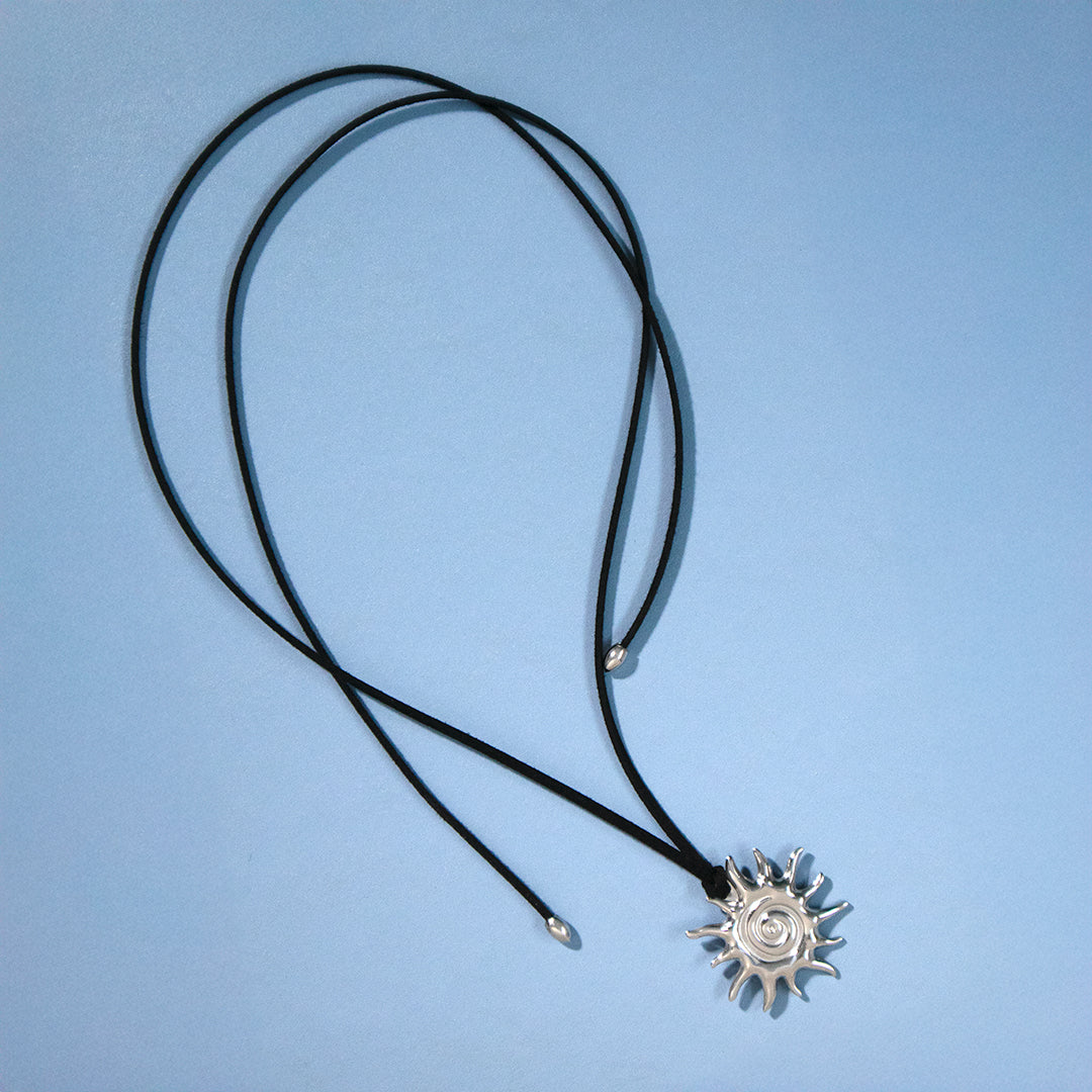 Silver Sun Long Pendant Necklace