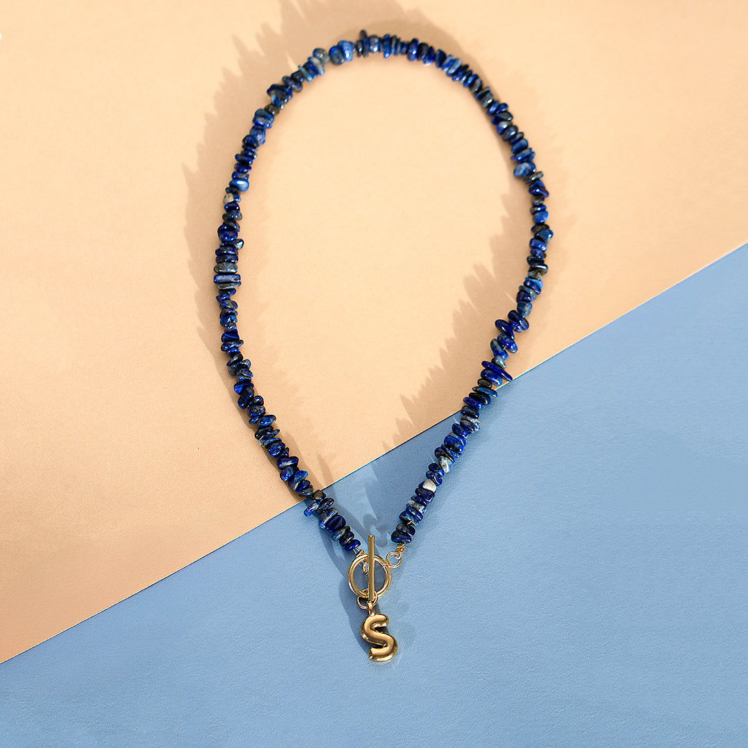 Bubble Initial Lapis Lazuli Gemstone Necklace