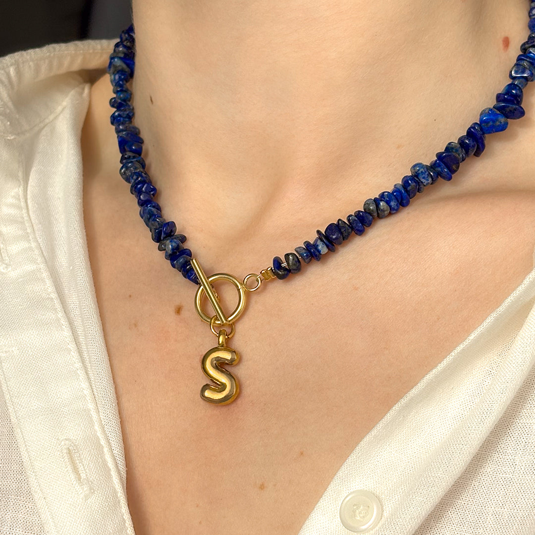Bubble Initial Lapis Lazuli Gemstone Necklace