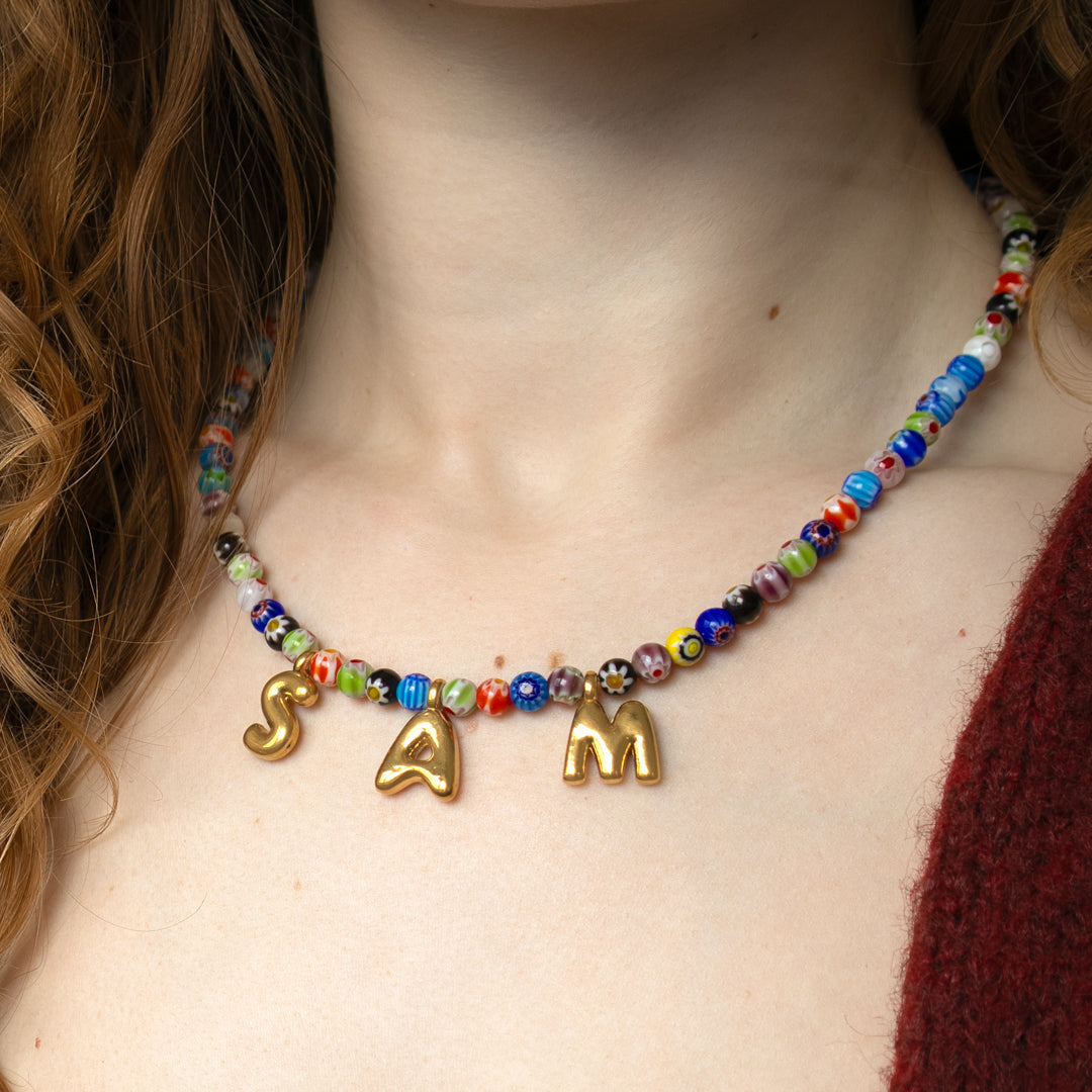 Personalised Bubble Initials Name Millefiori Bead Necklace