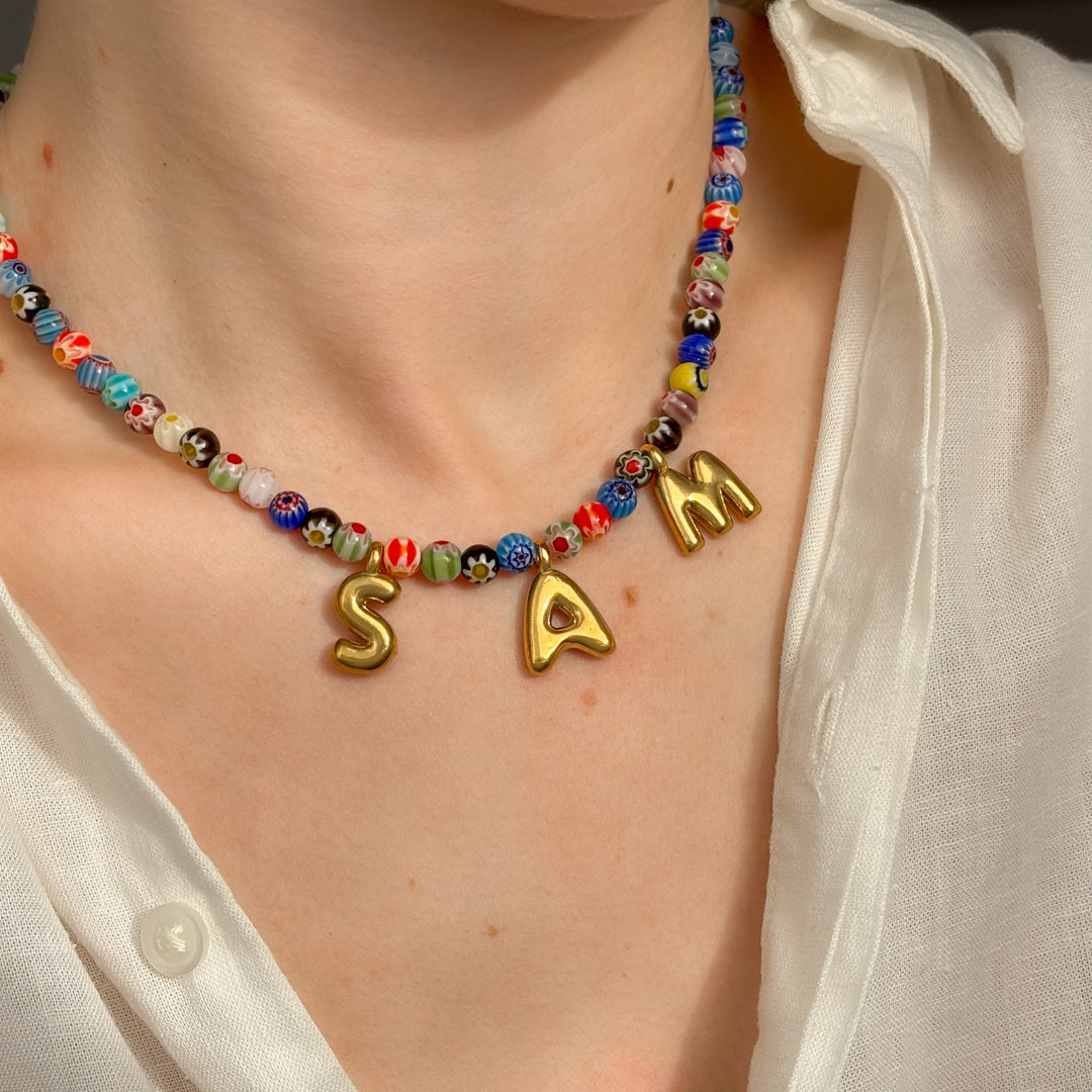 Personalised Bubble Initials Name Millefiori Bead Necklace