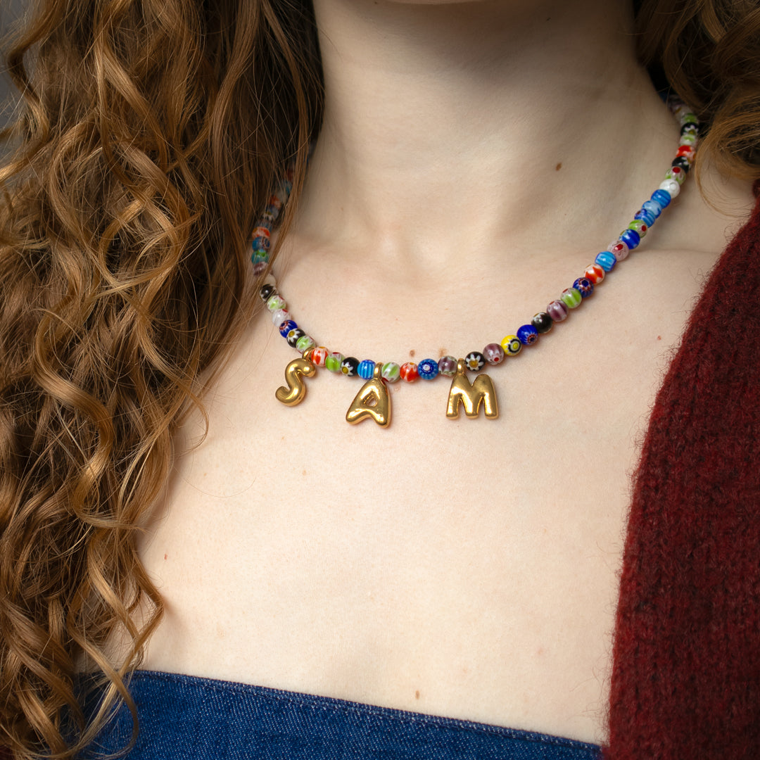 Personalised Bubble Initials Name Millefiori Bead Necklace