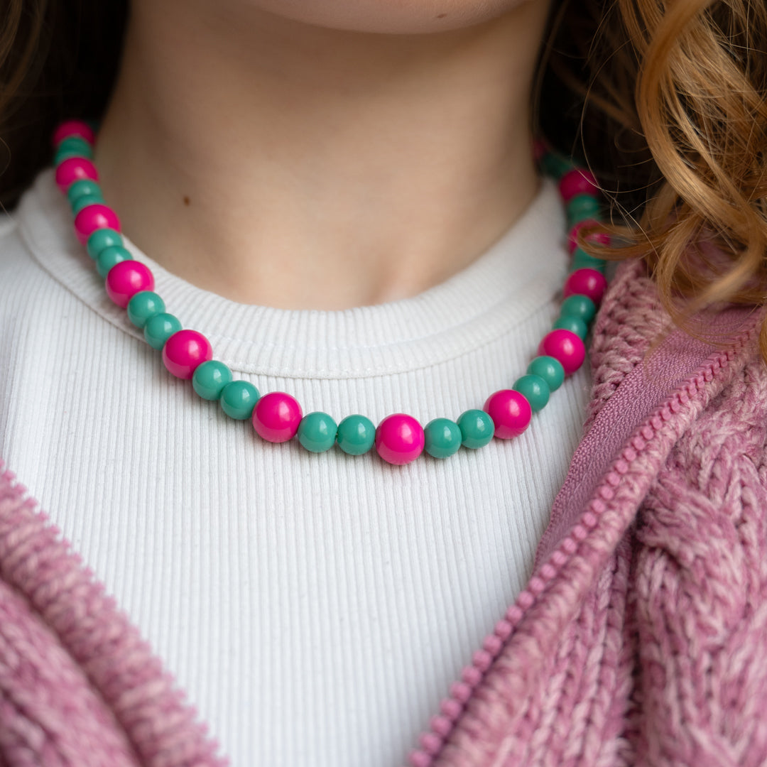 Chunky Green and Pink Bubble Bead Necklace