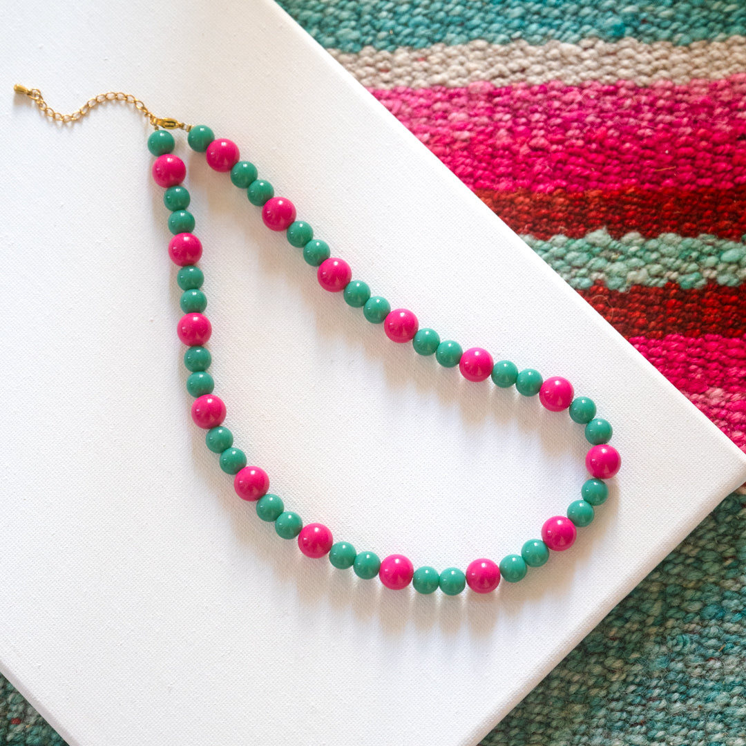 Chunky Green and Pink Bubble Bead Necklace