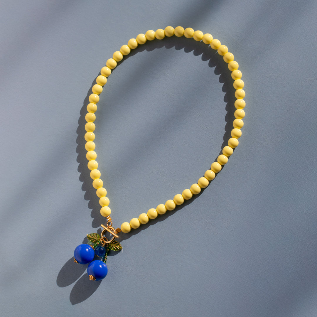 Buttermilk & Blue Cherry Bead Necklace