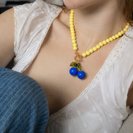 Buttermilk & Blue Cherry Bead Necklace