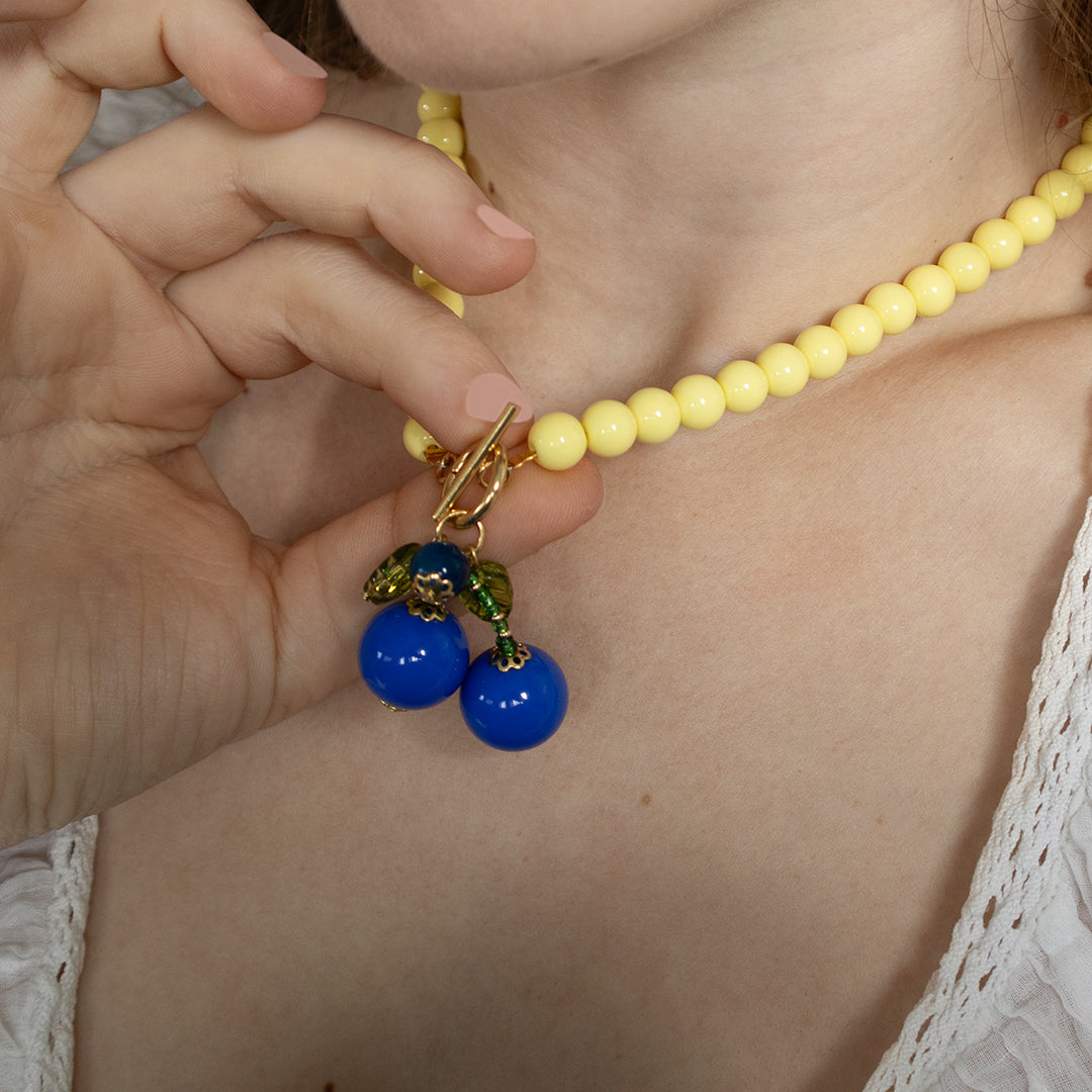 Buttermilk & Blue Cherry Bead Necklace