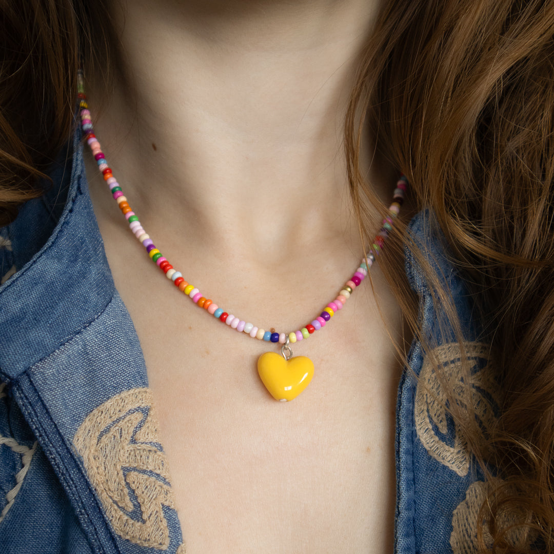 Multicolour Seed Bead Heart Necklace
