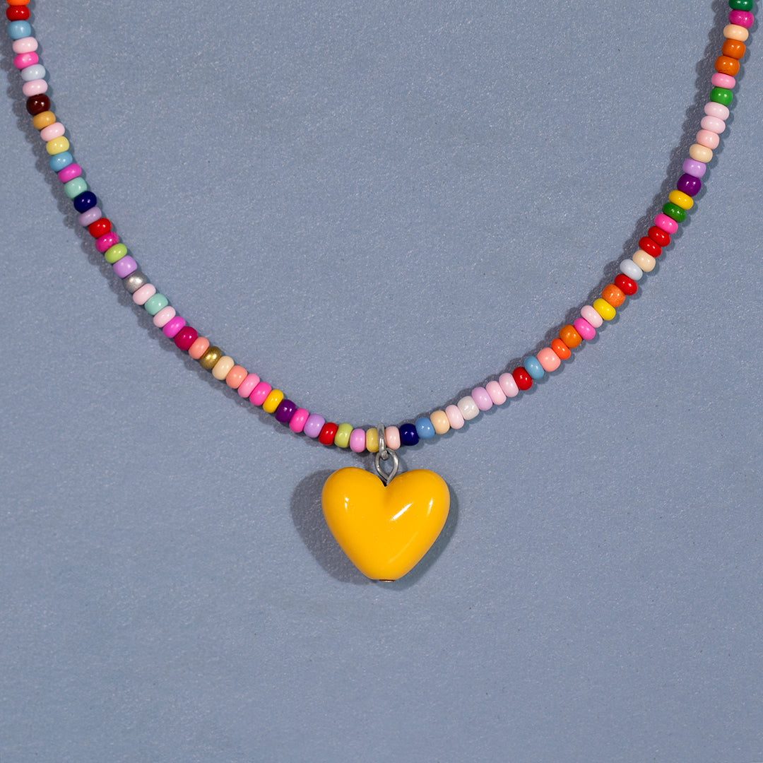 Multicolour Seed Bead Heart Necklace