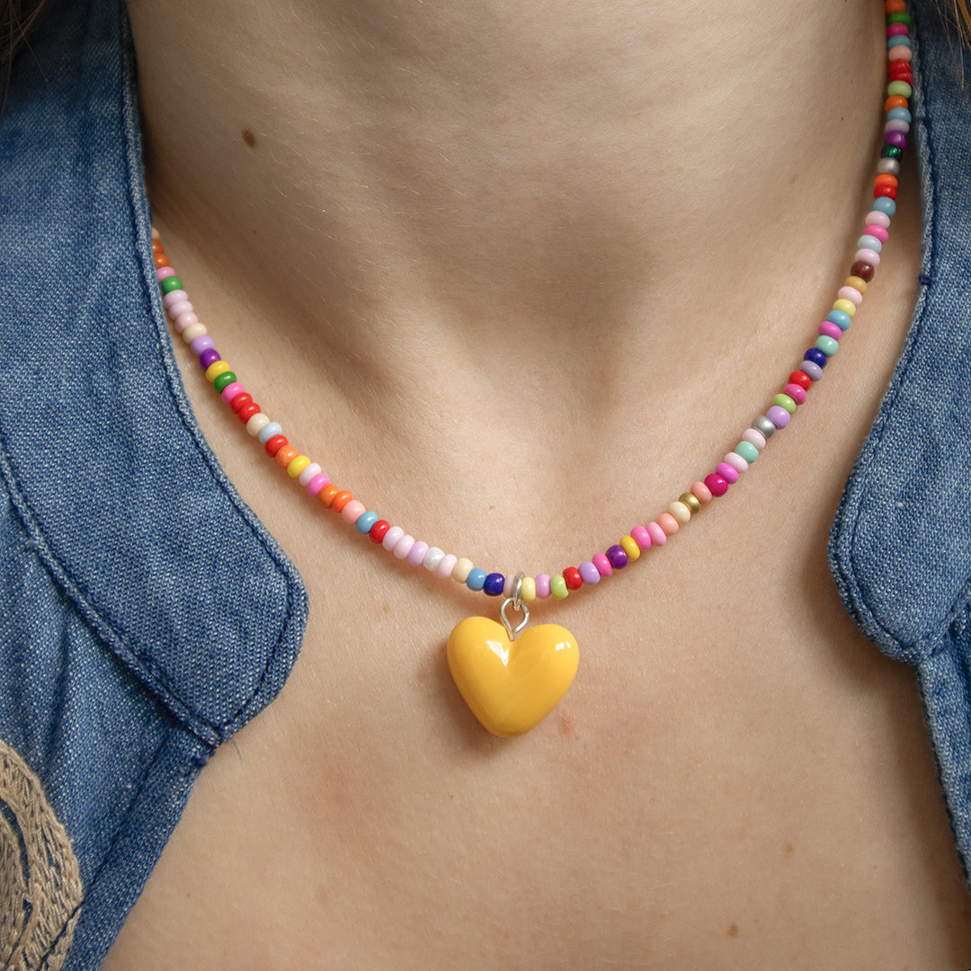 Multicolour Seed Bead Heart Necklace