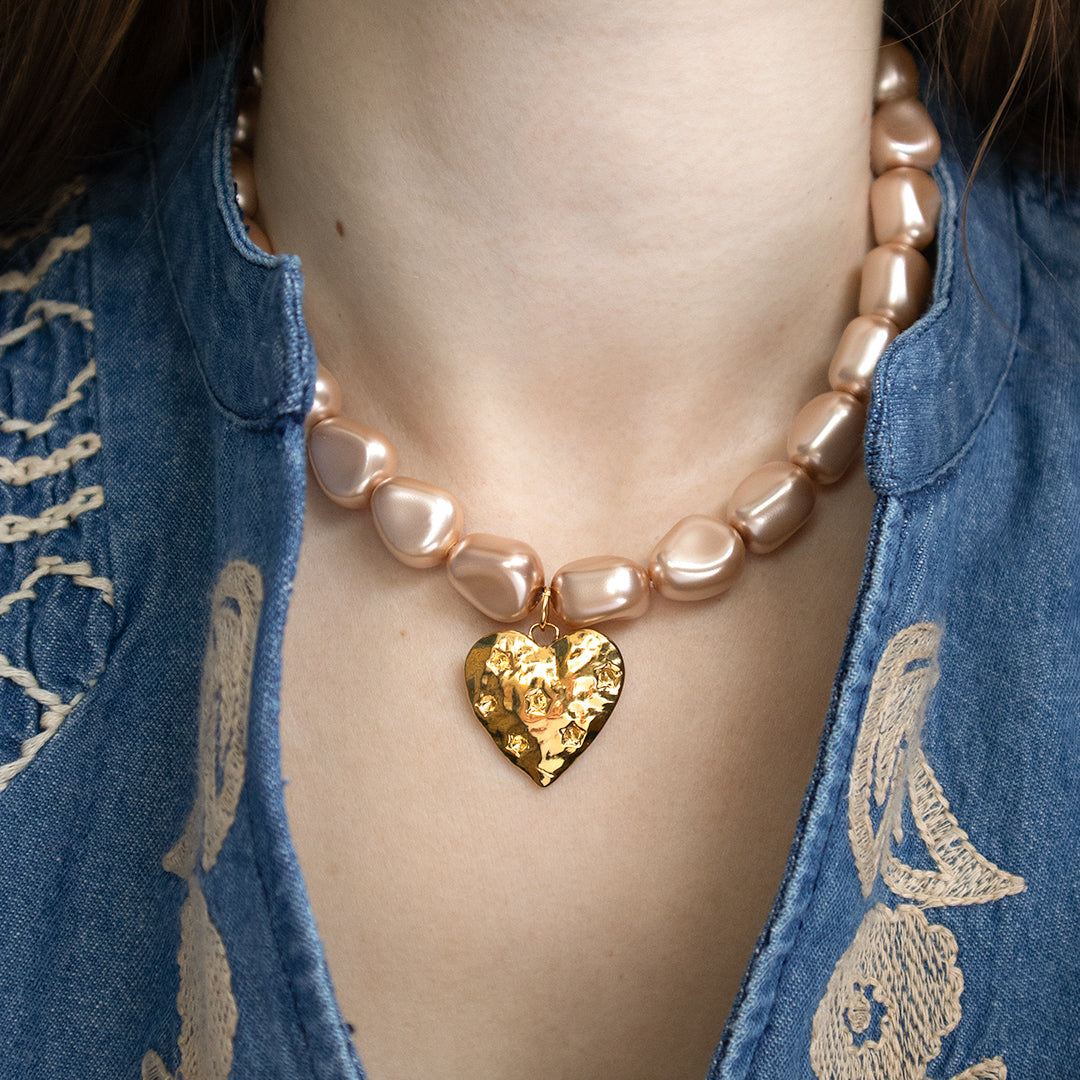 Molten Pearl Necklace with Heart Charm