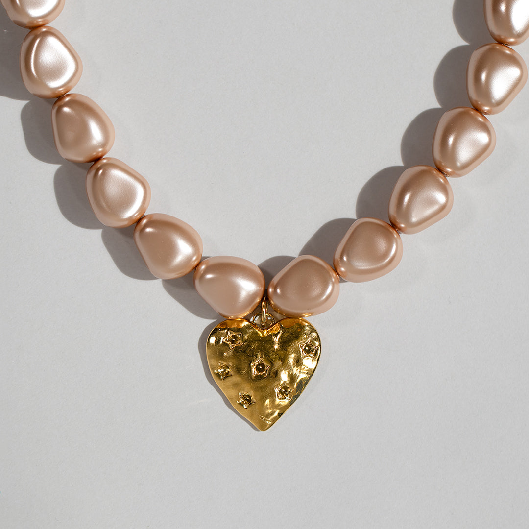 Molten Pearl Necklace with Heart Charm