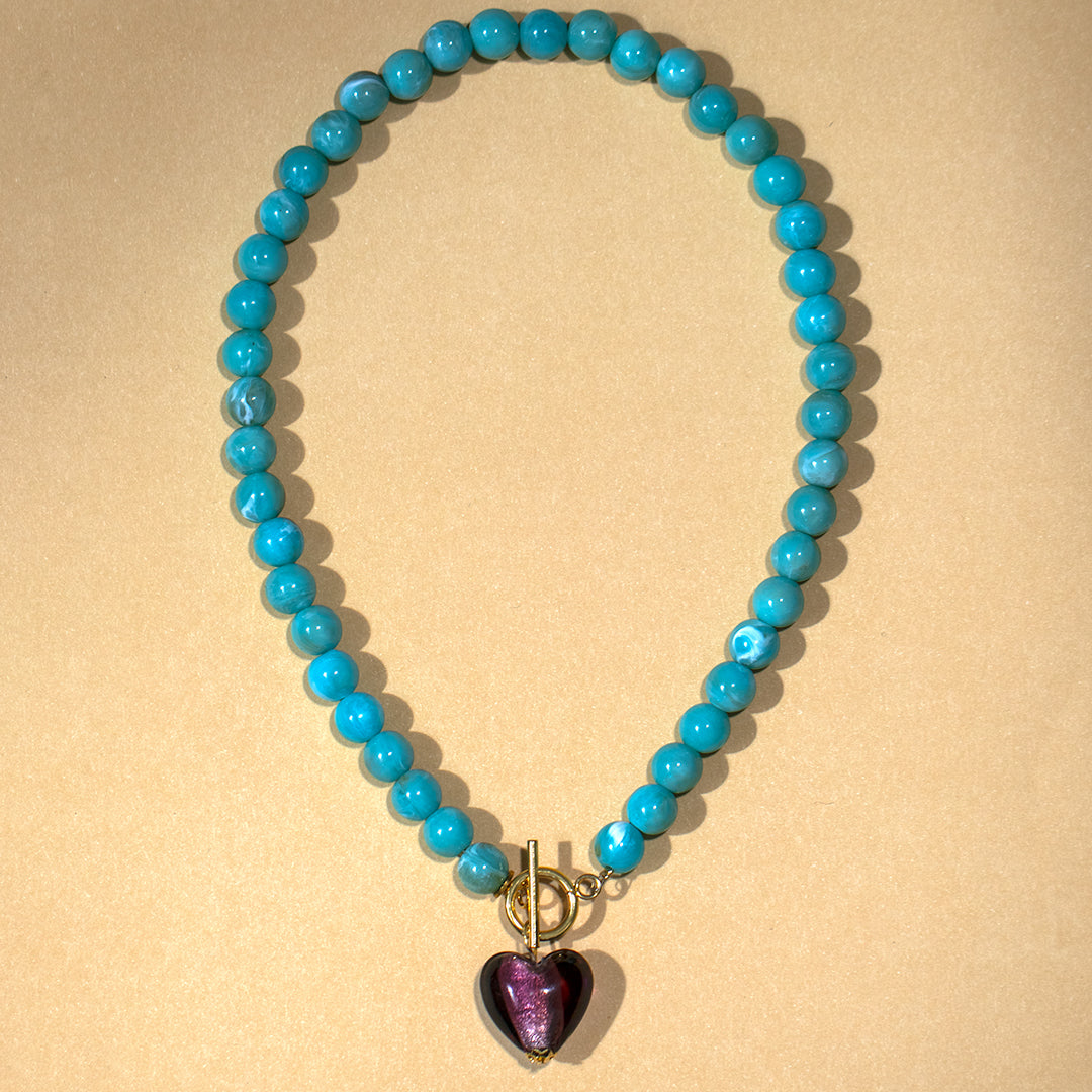 Turquoise Bead and Purple Heart Necklace