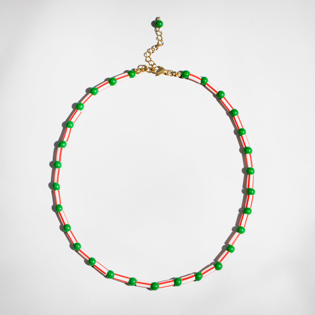 Candy Stripe Red and Green Bead Necklace