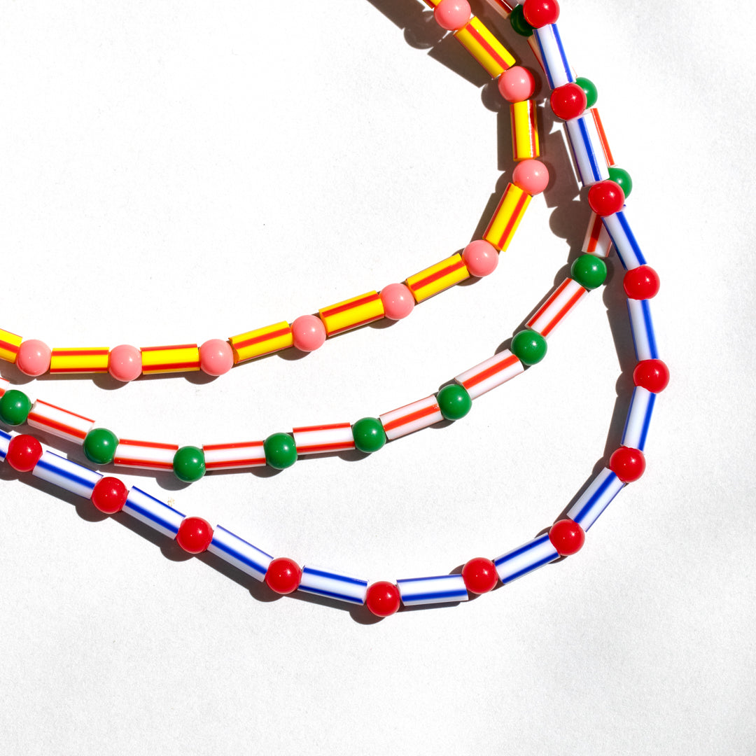 Candy Stripe Red and Green Bead Necklace