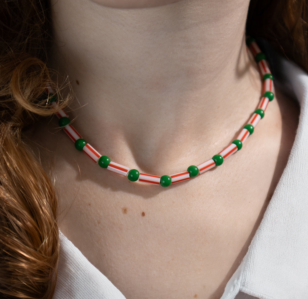 Candy Stripe Red and Green Bead Necklace