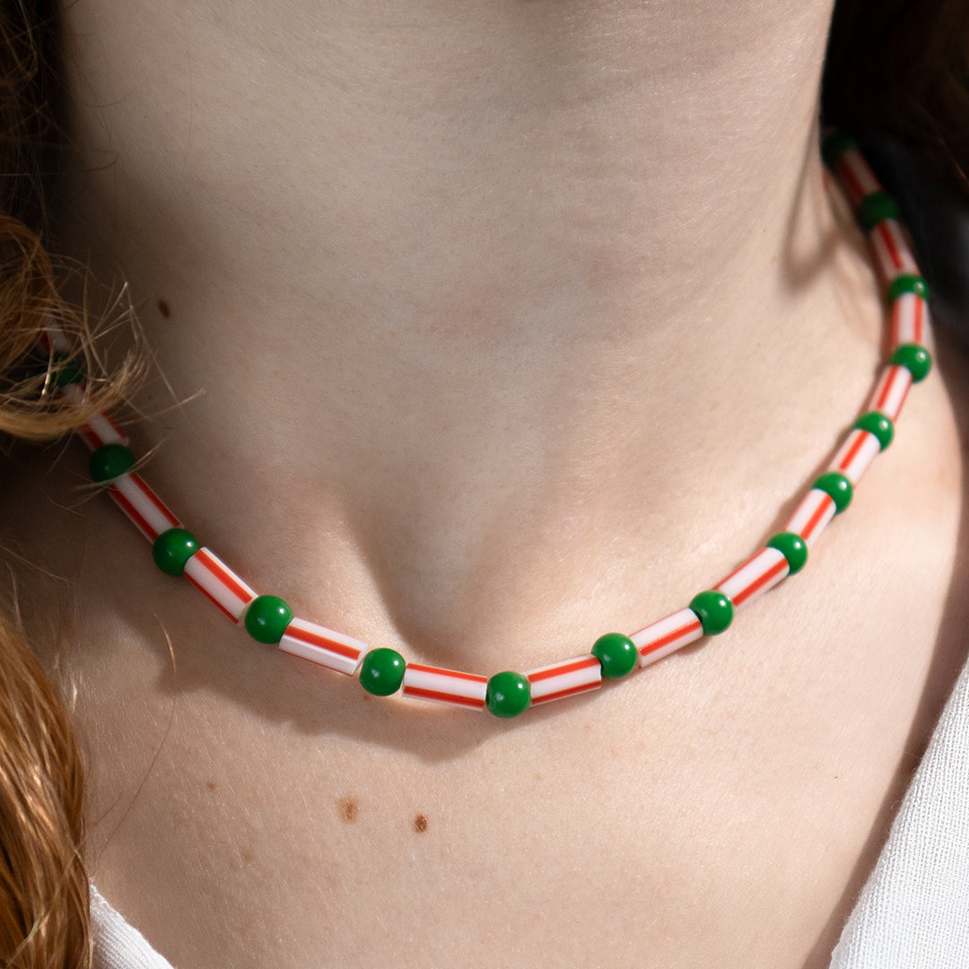 Candy Stripe Red and Green Bead Necklace