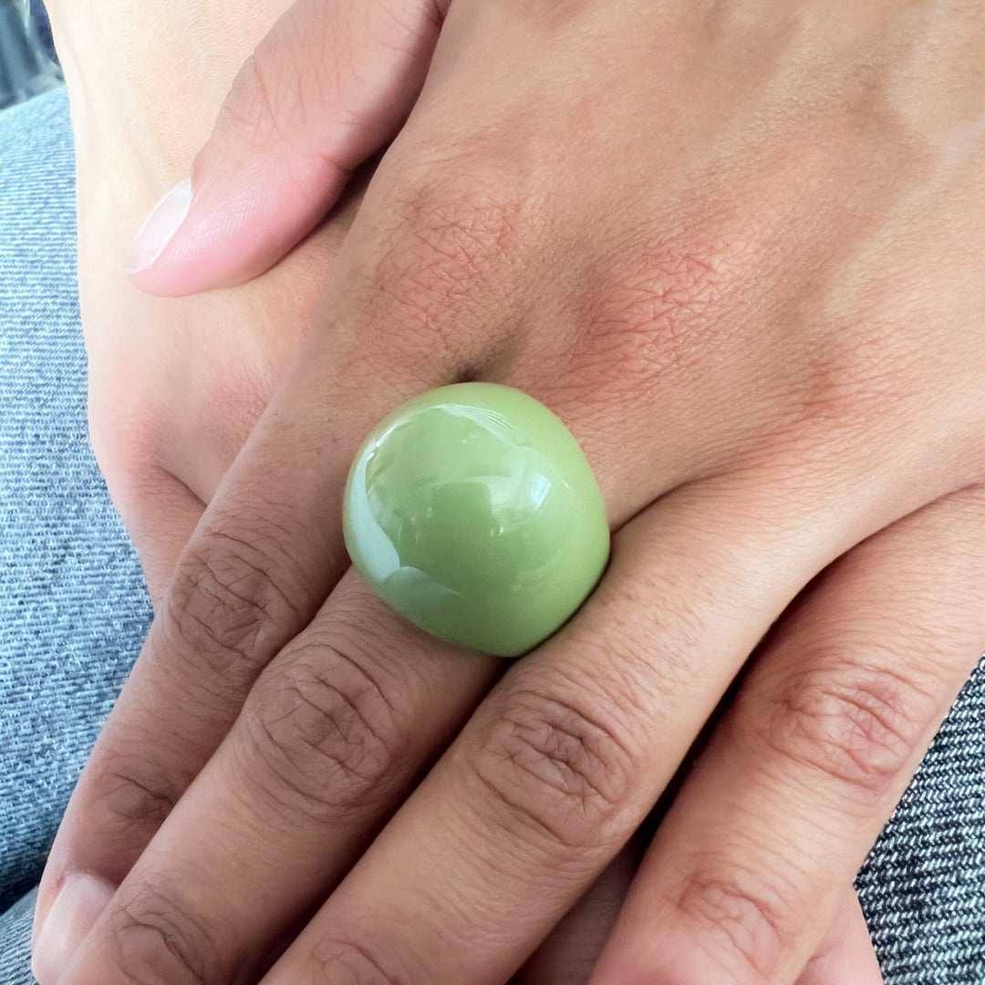 Olivine Green Dome Resin Ring