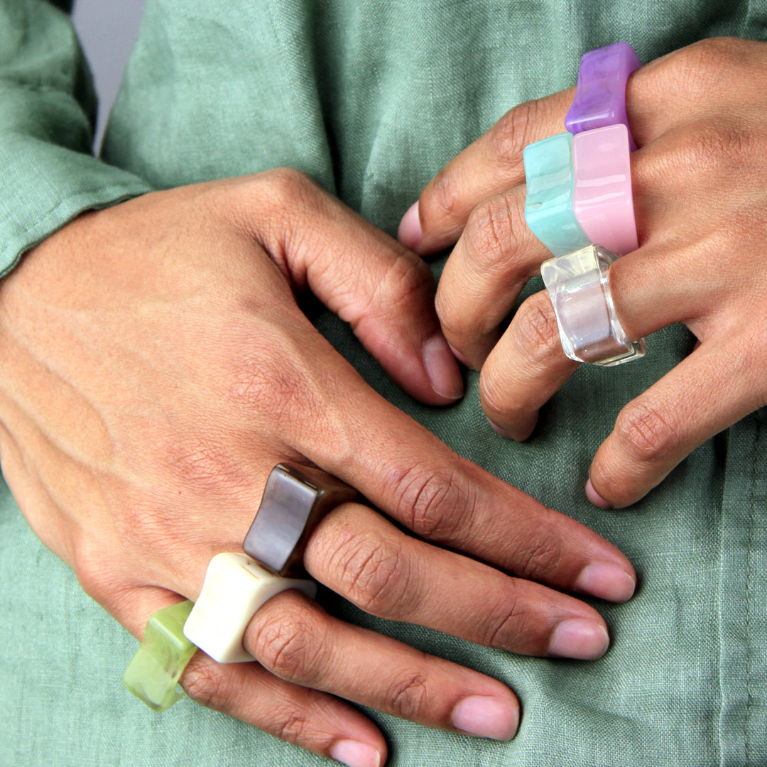 Chunky Square Colourful Resin Ring