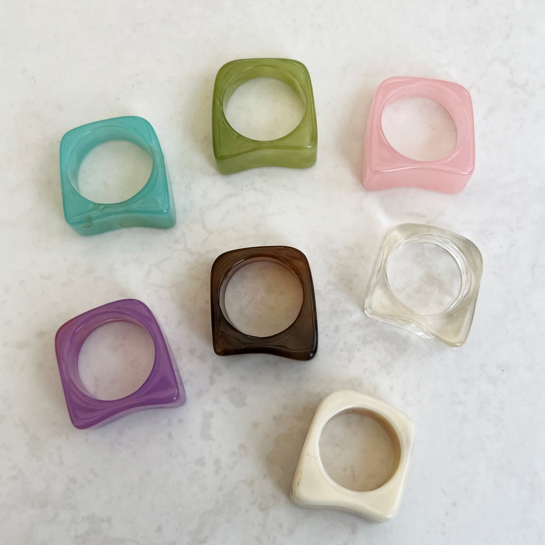 Chunky Square Colourful Resin Ring