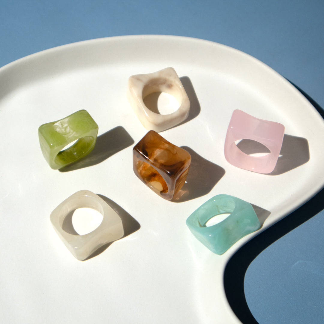 Chunky Square Colourful Resin Ring