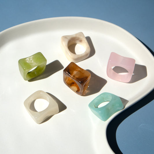 Chunky Square Colourful Resin Ring
