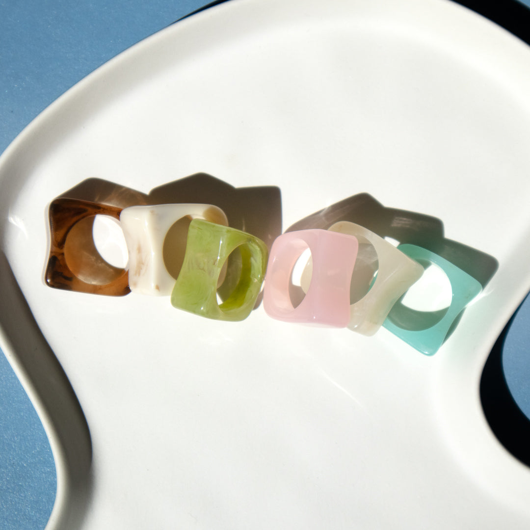 Chunky Square Colourful Resin Ring