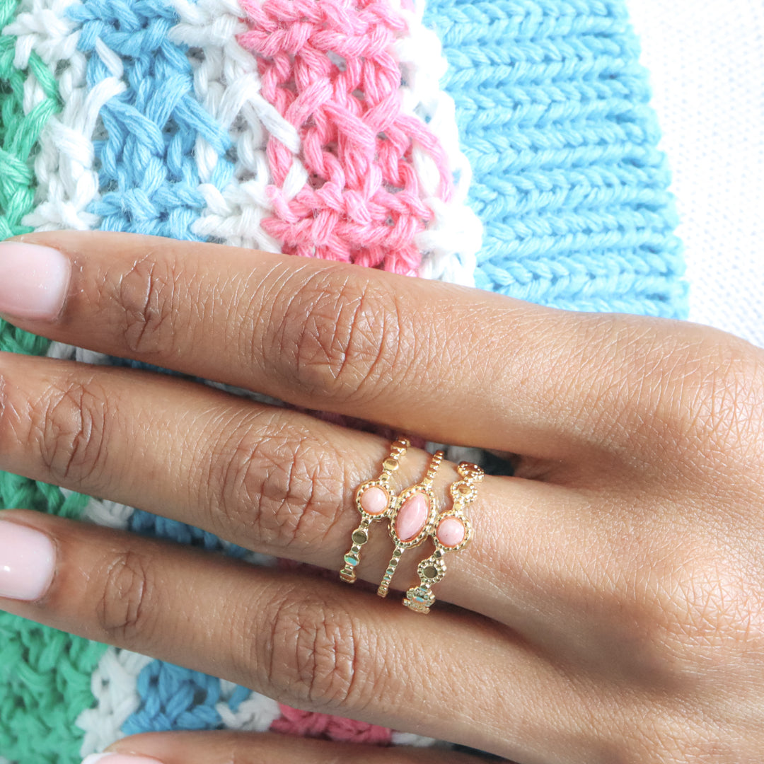 Non Tarnish Layered Cluster Pink Stone Adjustable Ring