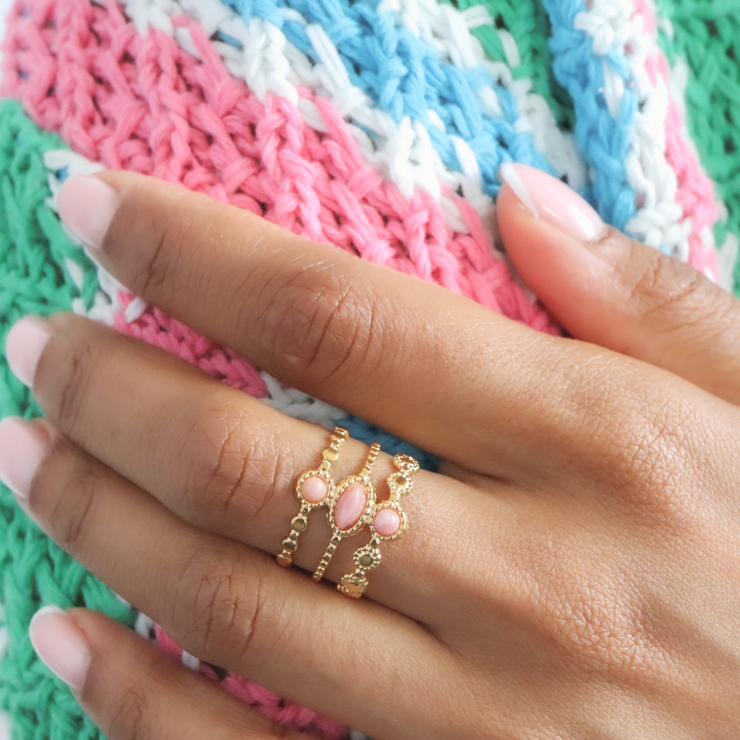 Non Tarnish Layered Cluster Pink Stone Adjustable Ring