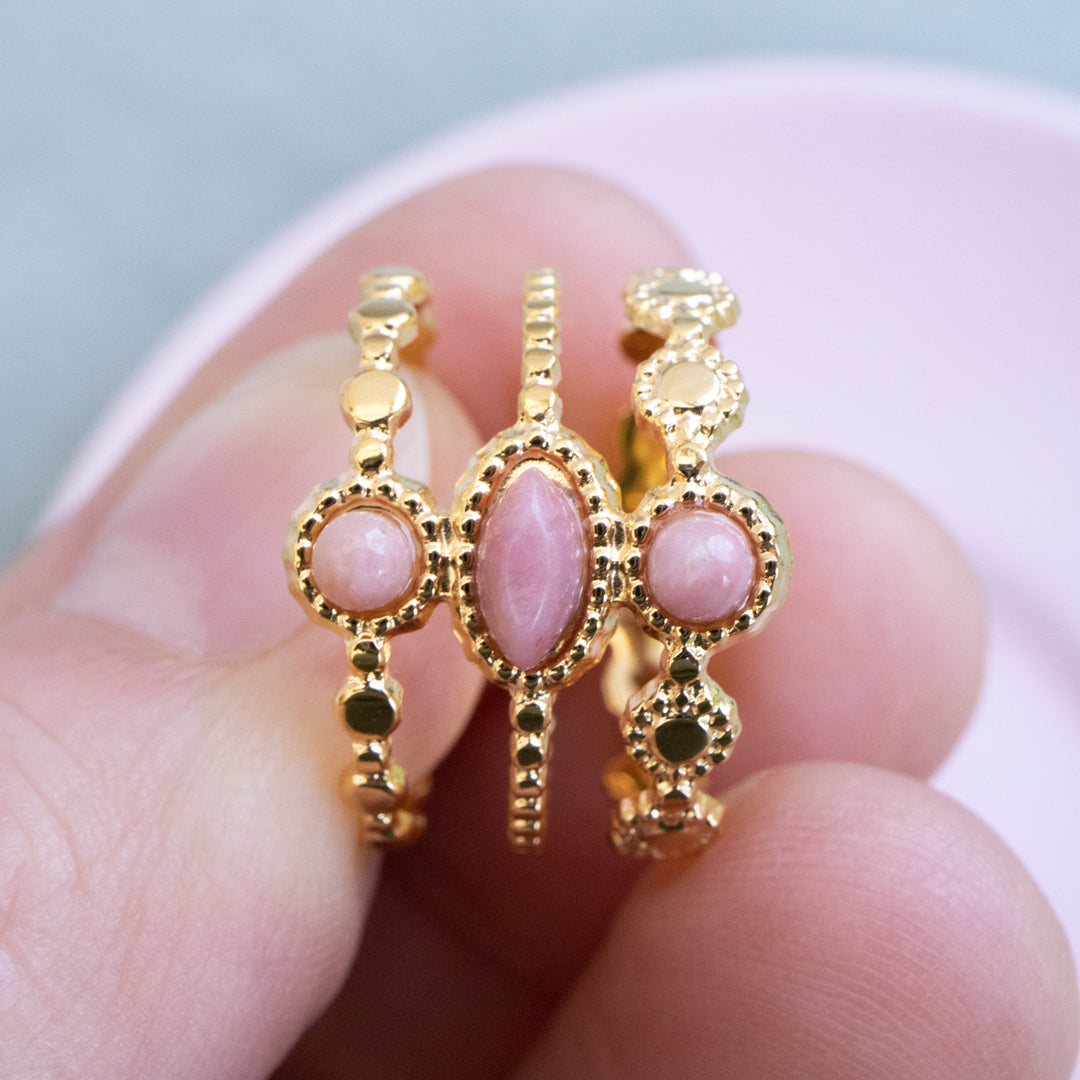 Non Tarnish Layered Cluster Pink Stone Adjustable Ring