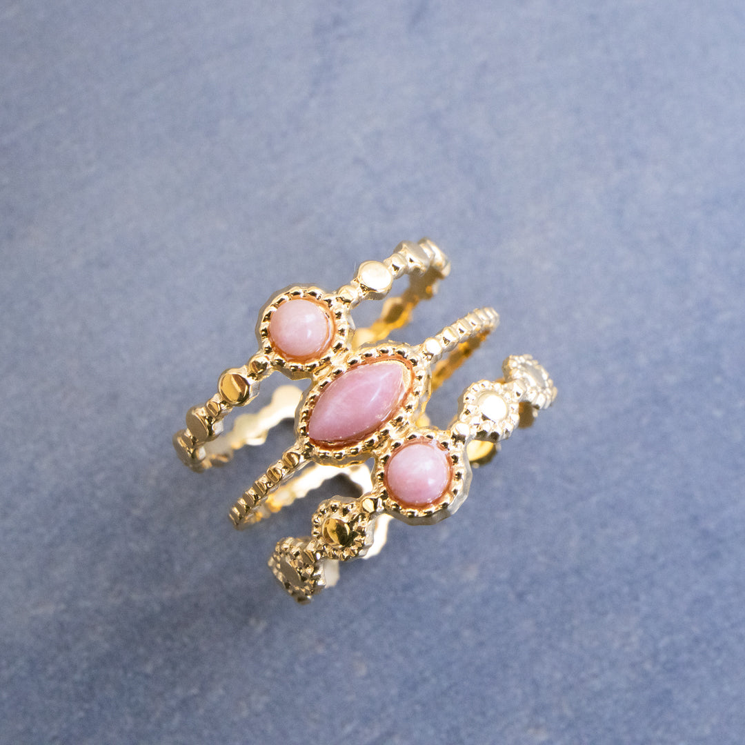 Non Tarnish Layered Cluster Pink Stone Adjustable Ring