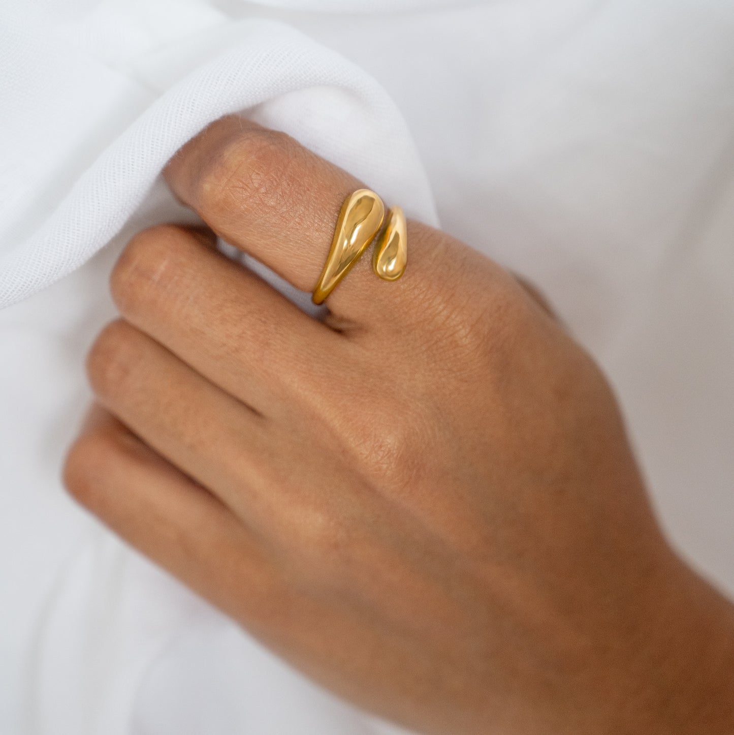 Teardrop Crossover Wrap Ring Non Tarnish