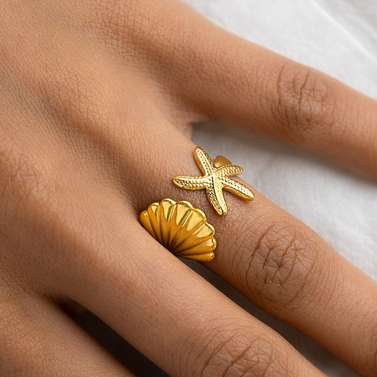 Shell and Starfish Open Waterproof Ring