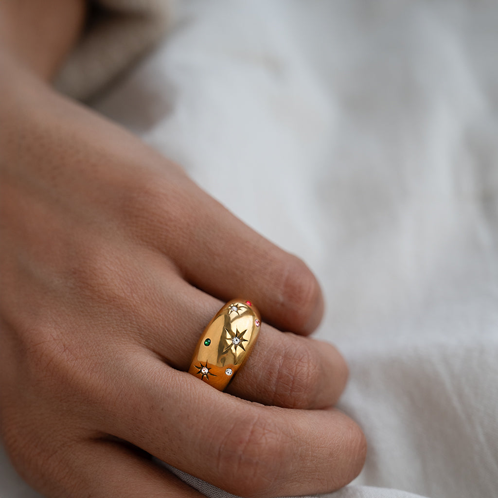 Chunky Dome Starburst Ring Non Tarnish