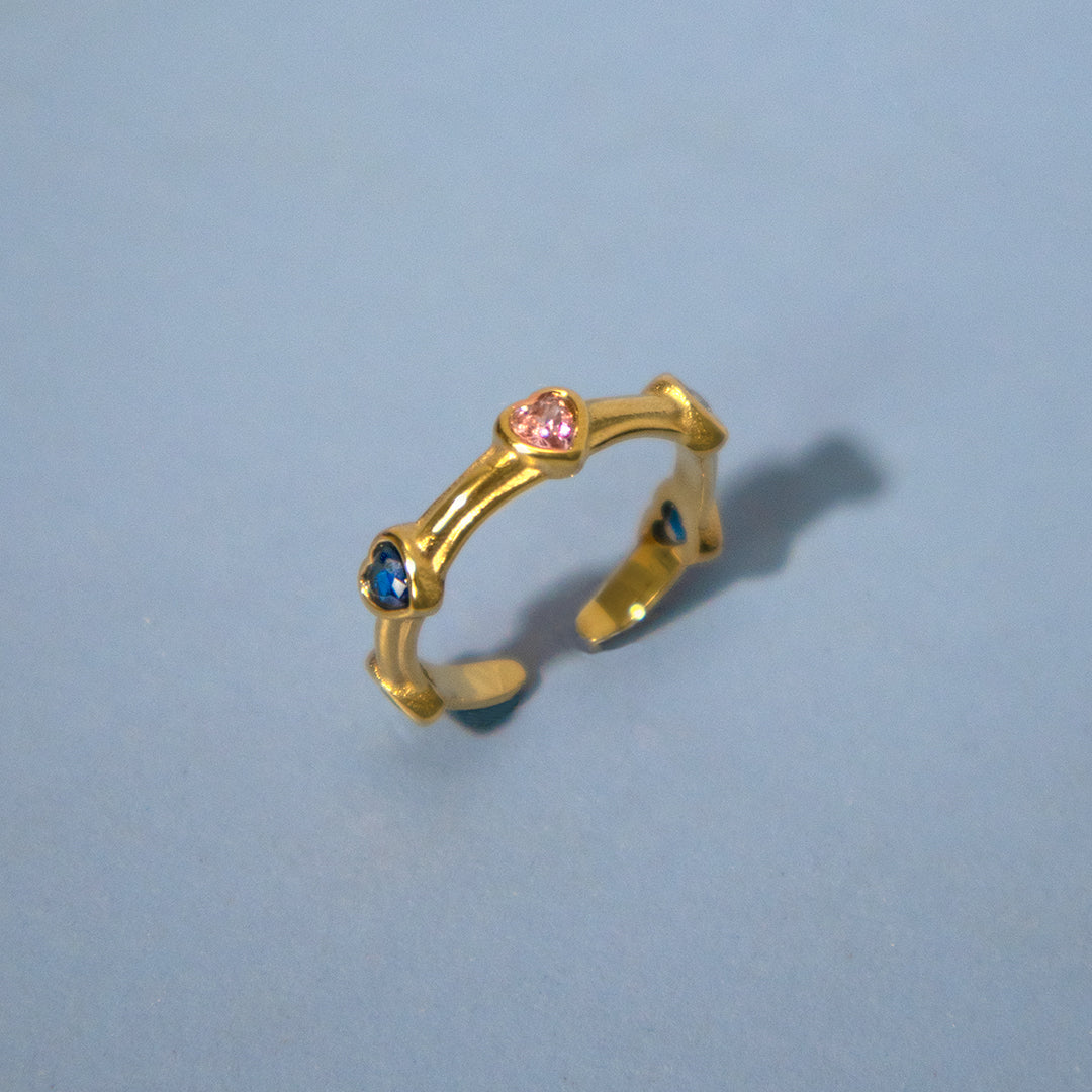 Colourful Hearts Waterproof Gold Open Ring
