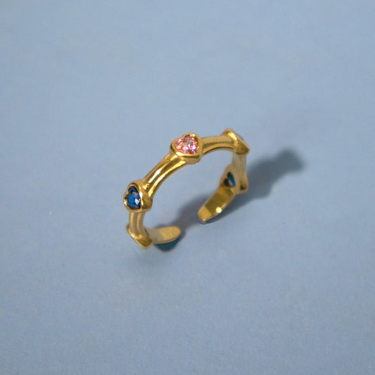 Colourful Hearts Waterproof Gold Open Ring