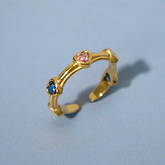 Colourful Hearts Waterproof Gold Open Ring