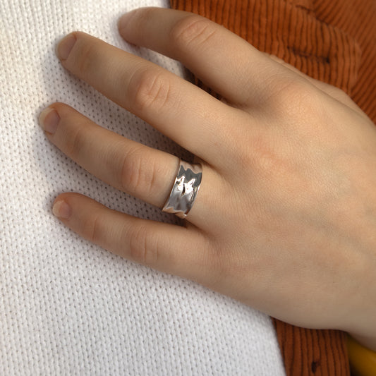 Sterling Silver Hammered Wide Open Ring