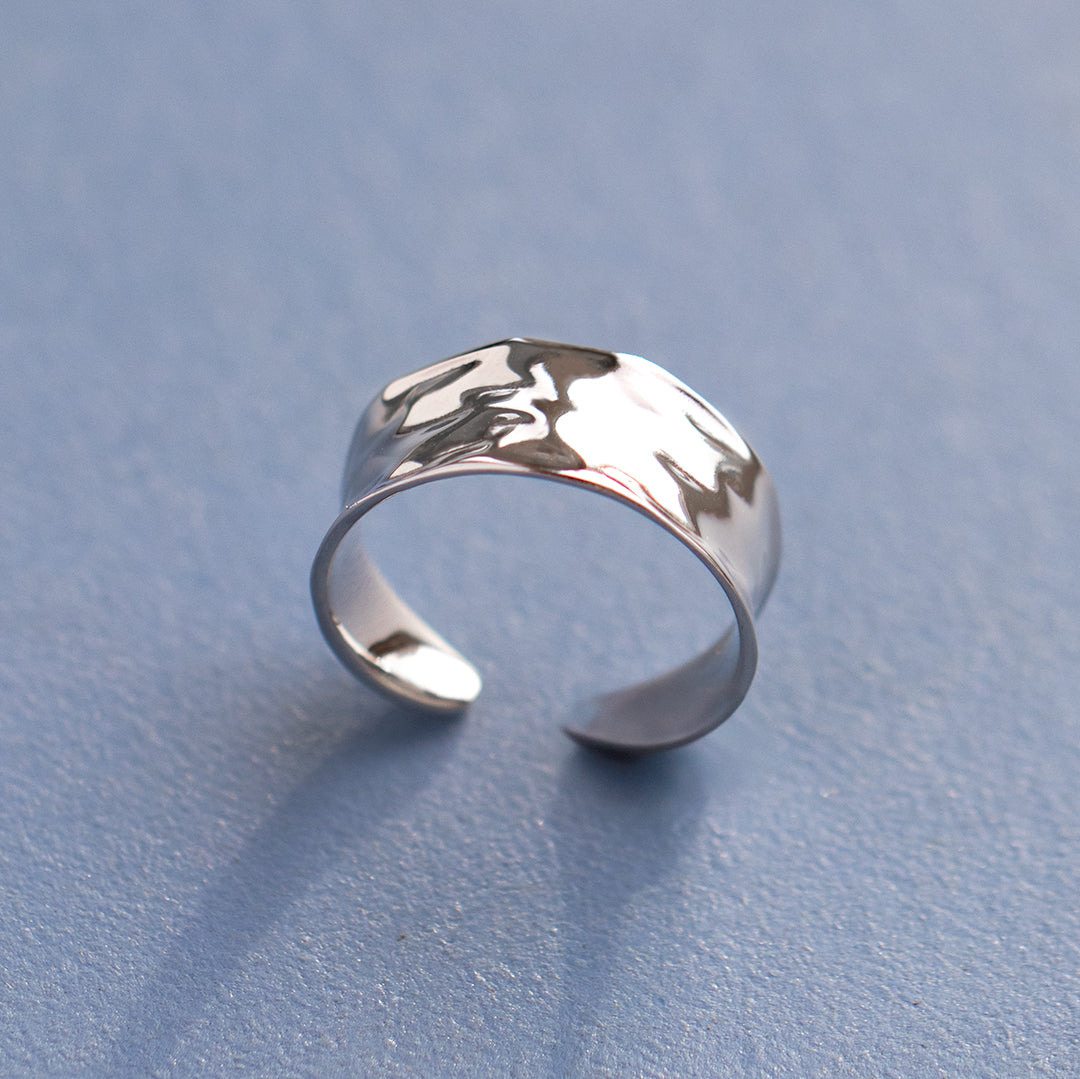 Sterling Silver Hammered Wide Open Ring