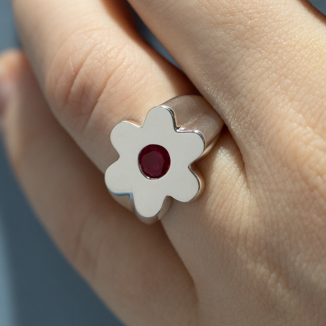 Sterling Silver Flower Signet Ring
